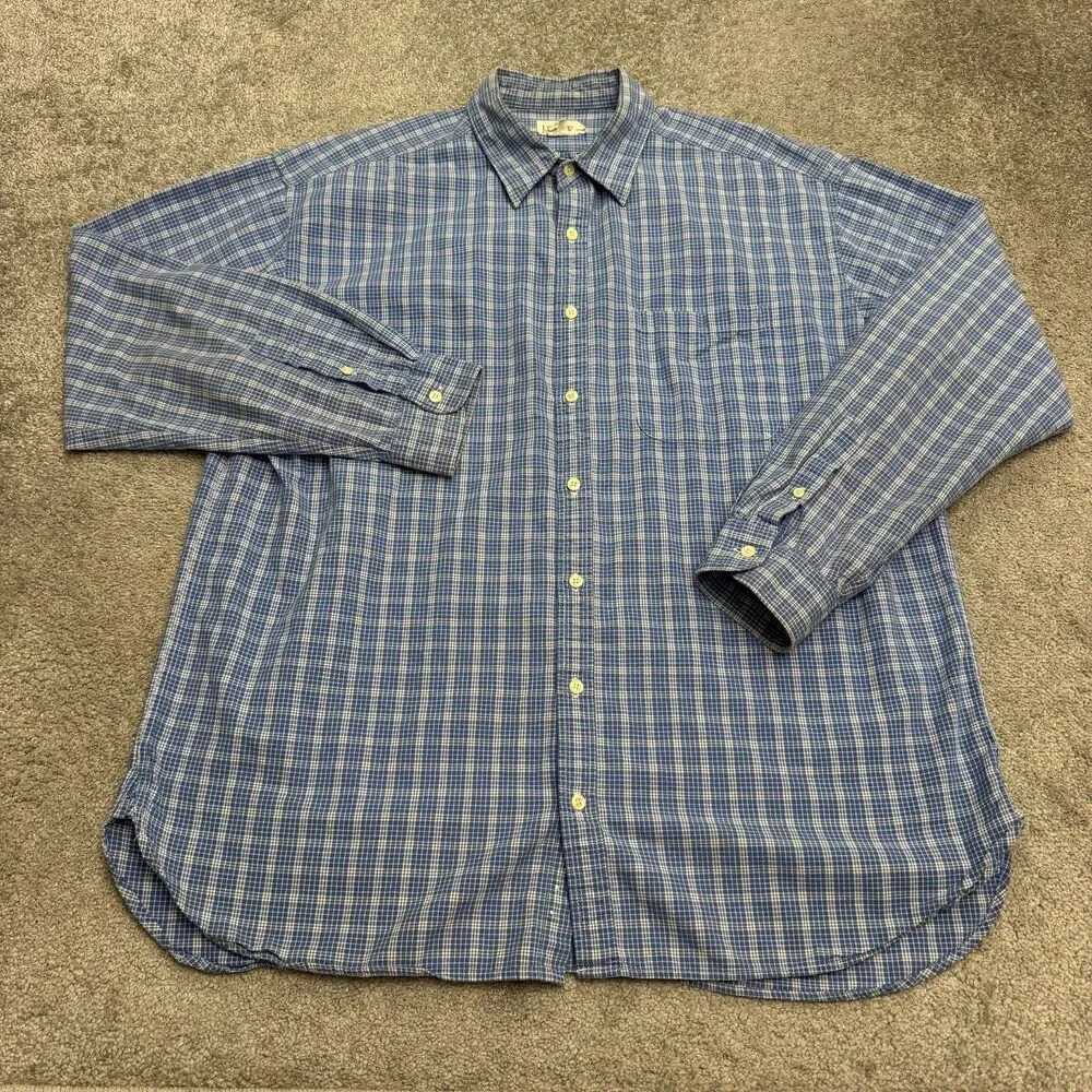 J.Crew Cotton Button Down Shirt Men XL Tall Blue Plaid Long Sleeve Cotton Casual